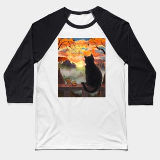 Sunset Cat Baseball T-Shirt